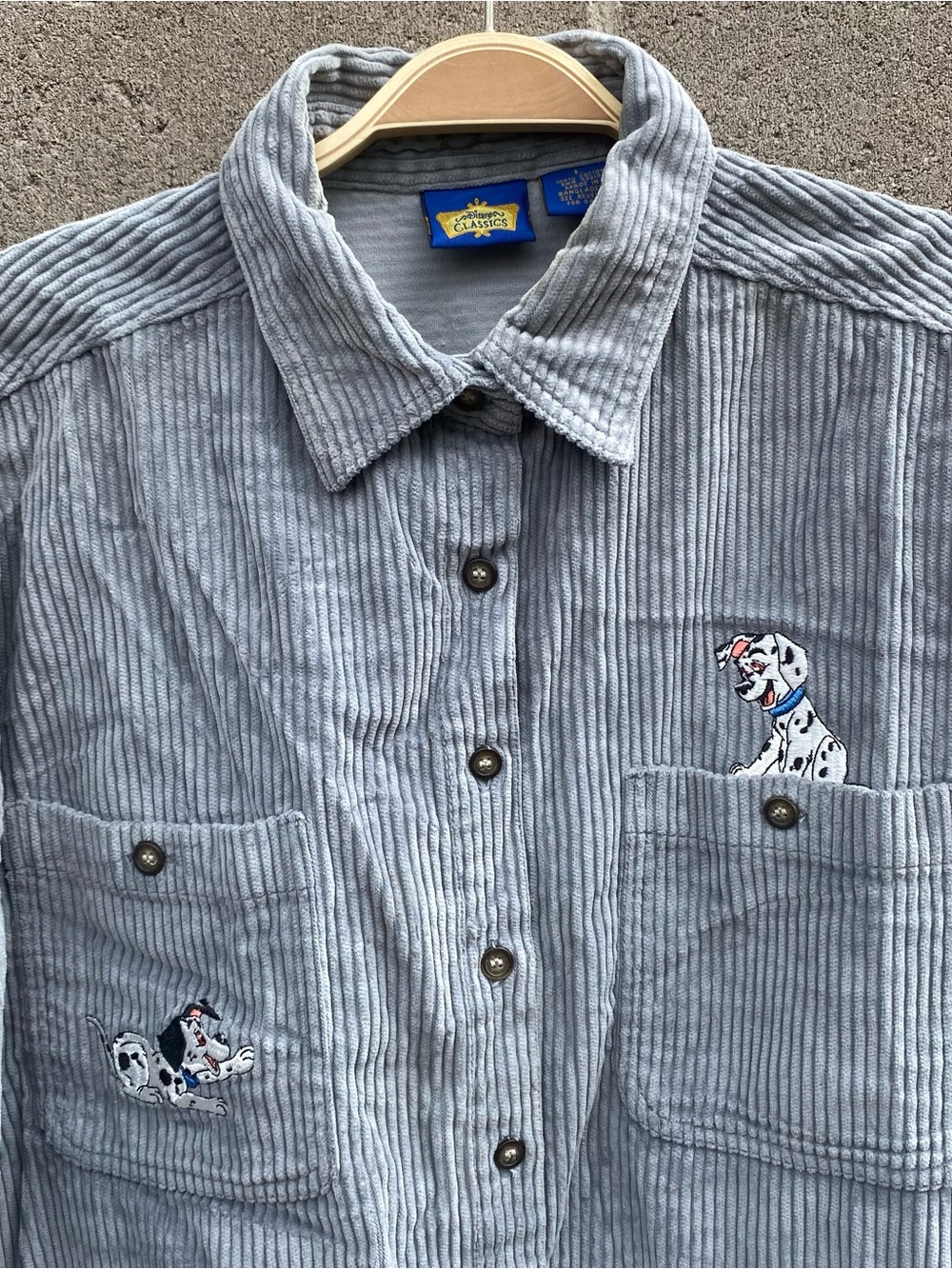 Disney Classics Corduroy Cotton LS Button Up 101 Dalmatians Large gray